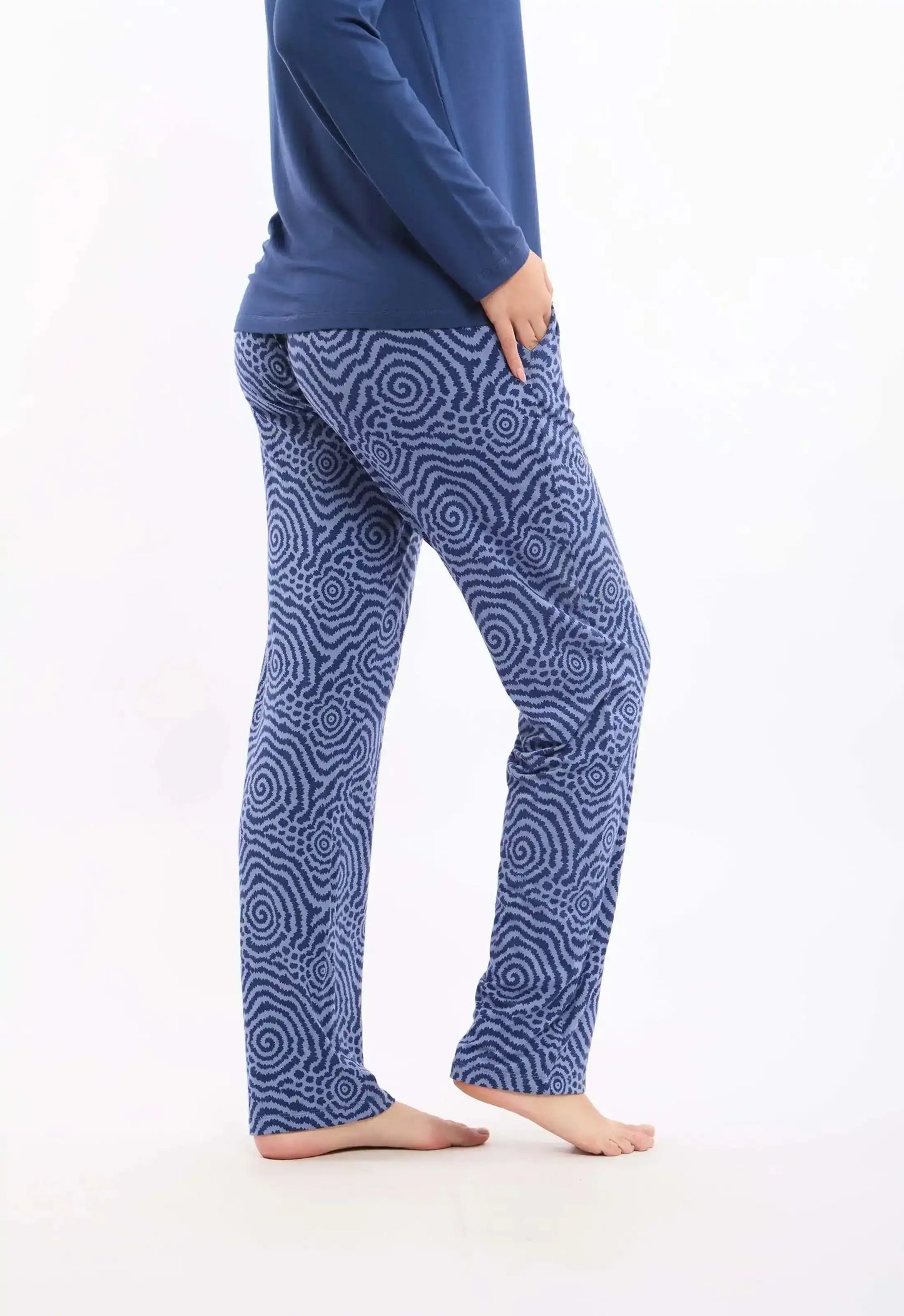Long Sleeve Solid Tee with Patterned Pants Pajama Set