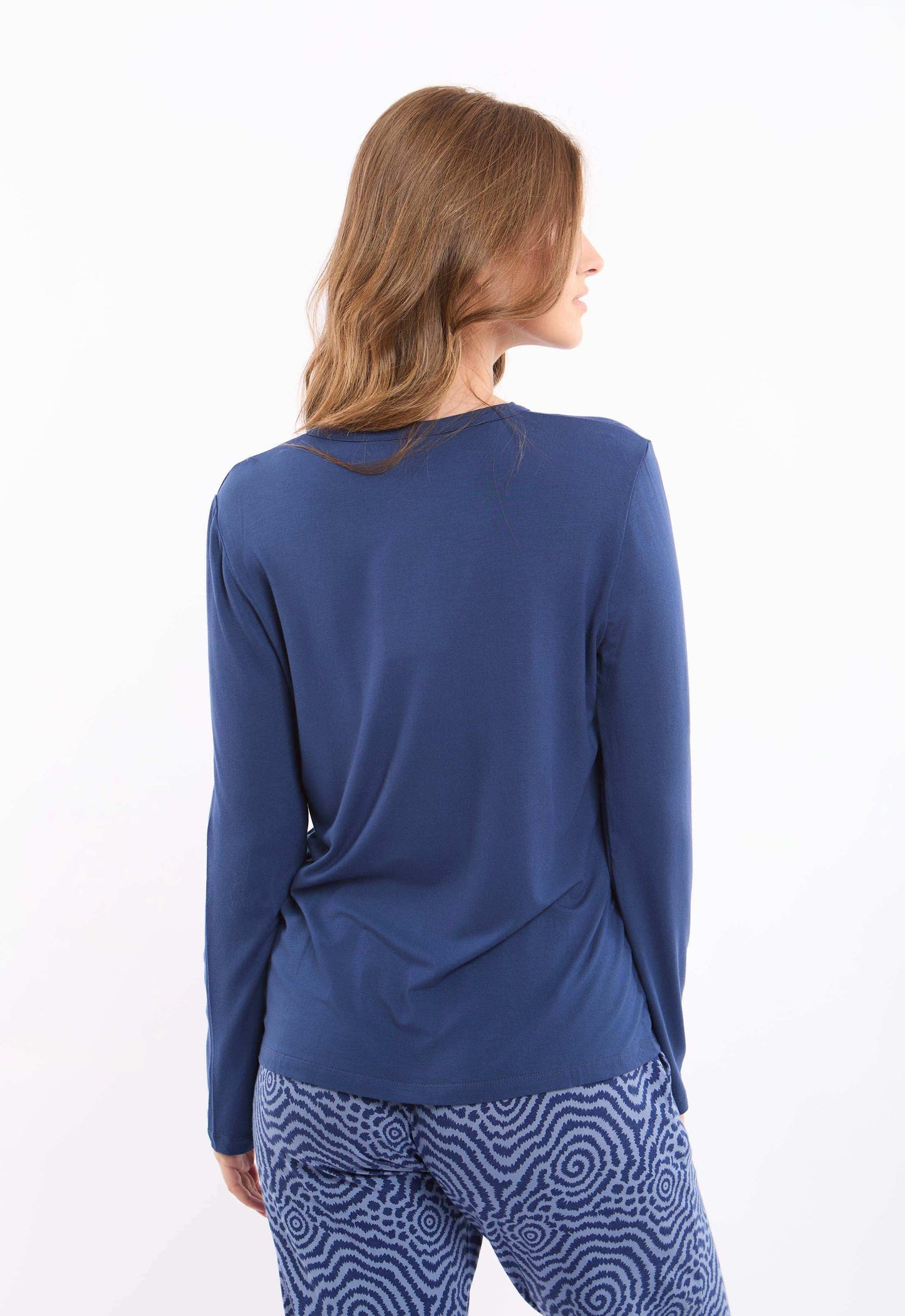 Long Sleeve Solid Tee with Patterned Pants Pajama Set
