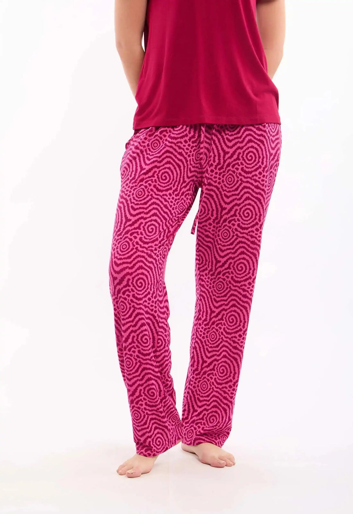 Round Neck Tee with Patterned Pants Pajama Set