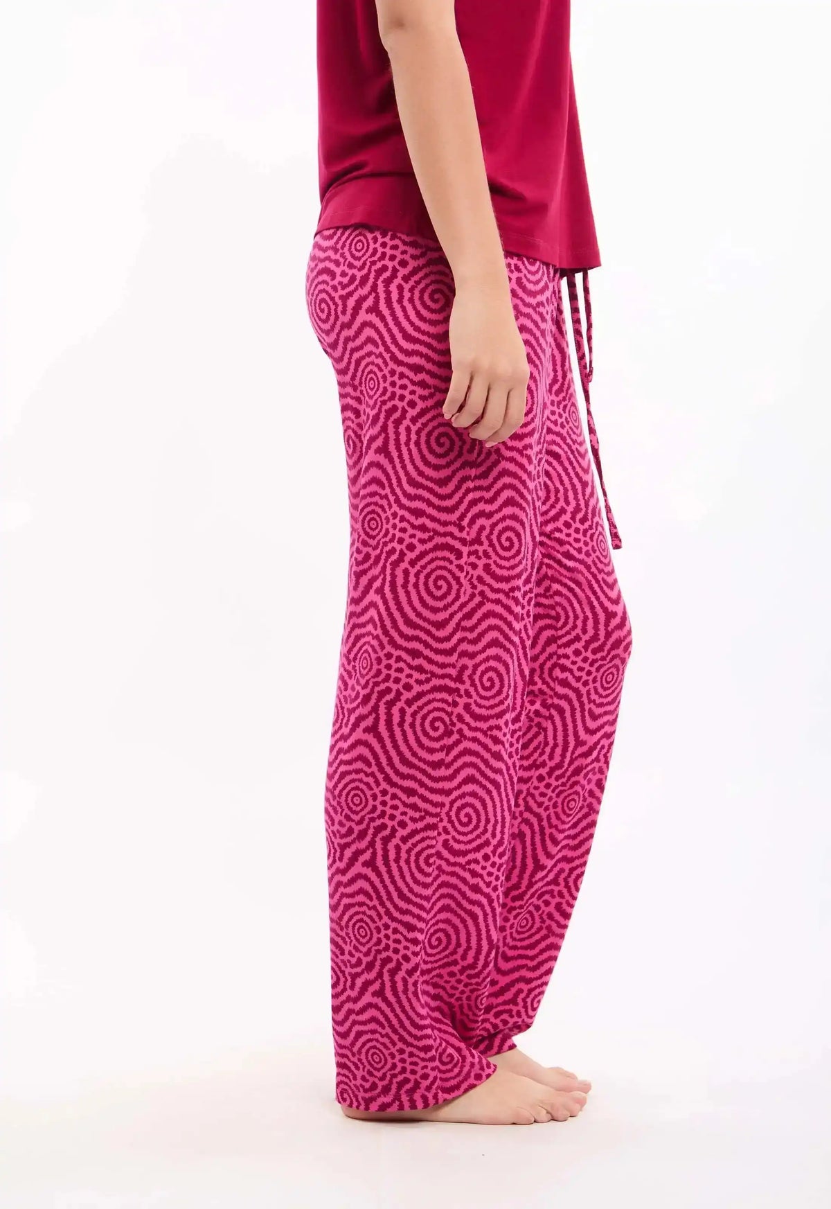 Round Neck Tee with Patterned Pants Pajama Set