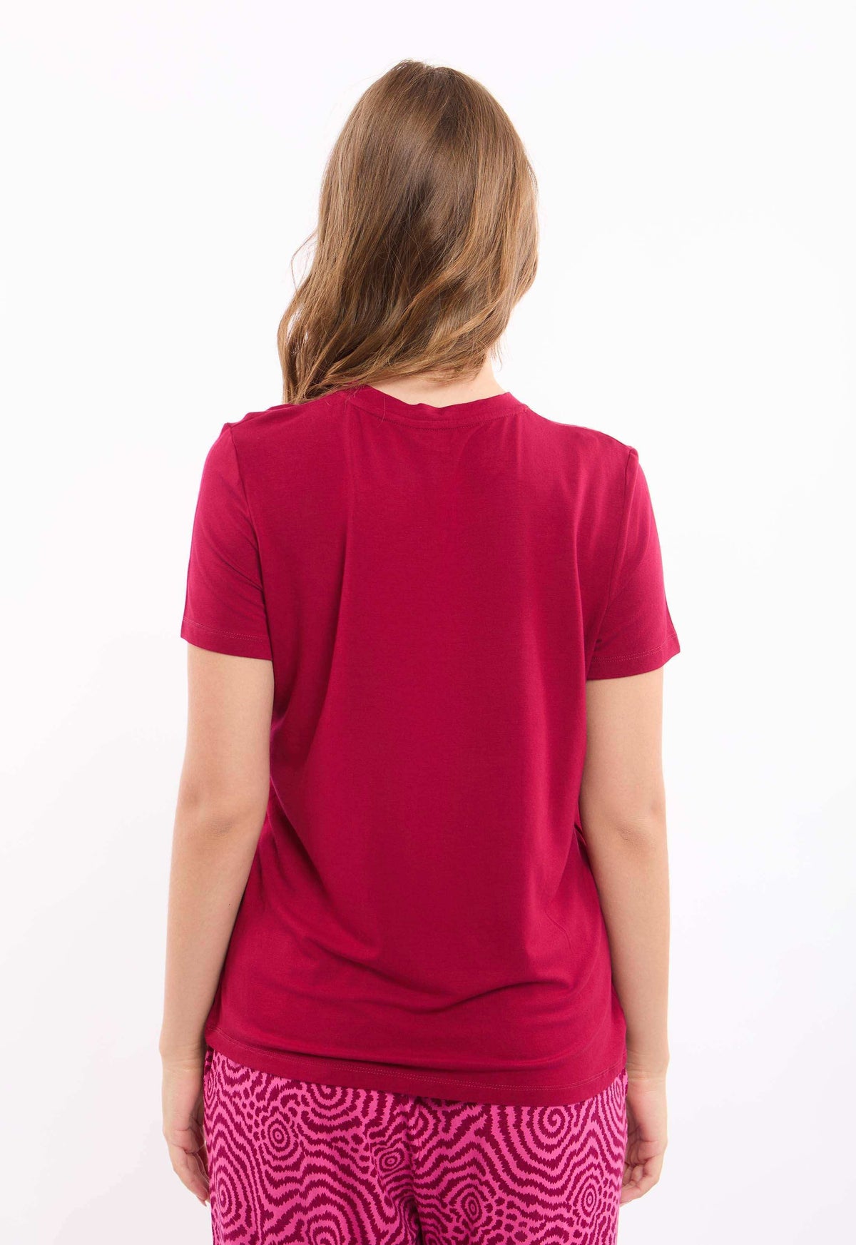 Round Neck Tee with Patterned Pants Pajama Set