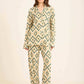 Geometric Pattern Pajama Set with Classic Collar