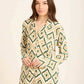 Geometric Pattern Pajama Set with Classic Collar