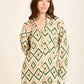 Geometric Pattern Pajama Set with Classic Collar