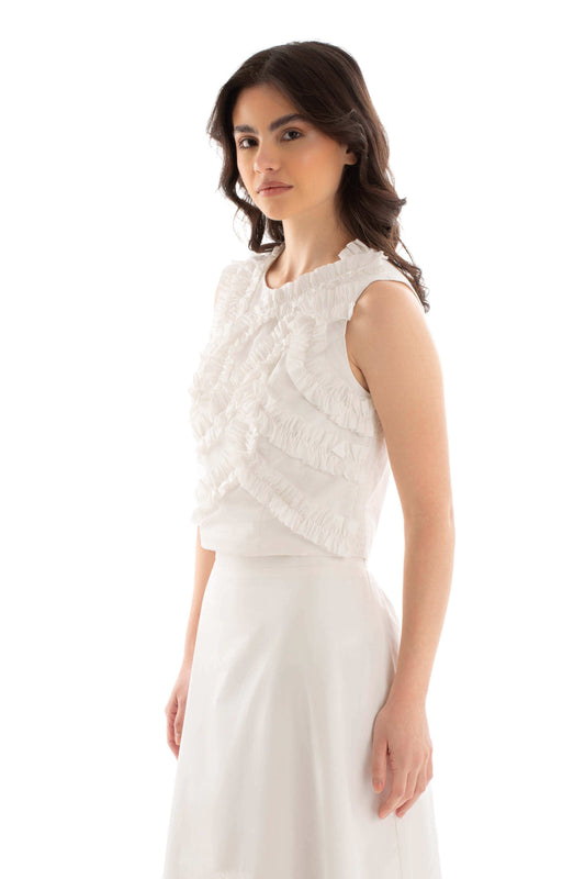 Sleeveless Slip On Top with Stitched Ruffles