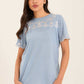 Embroidered Perforated Floral Short Sleeves Tee