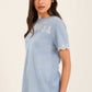 Embroidered Perforated Floral Short Sleeves Tee