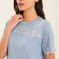 Embroidered Perforated Floral Short Sleeves Tee
