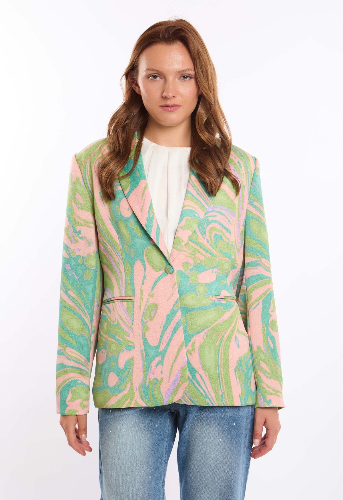 Marble-Print Tailored Blazer