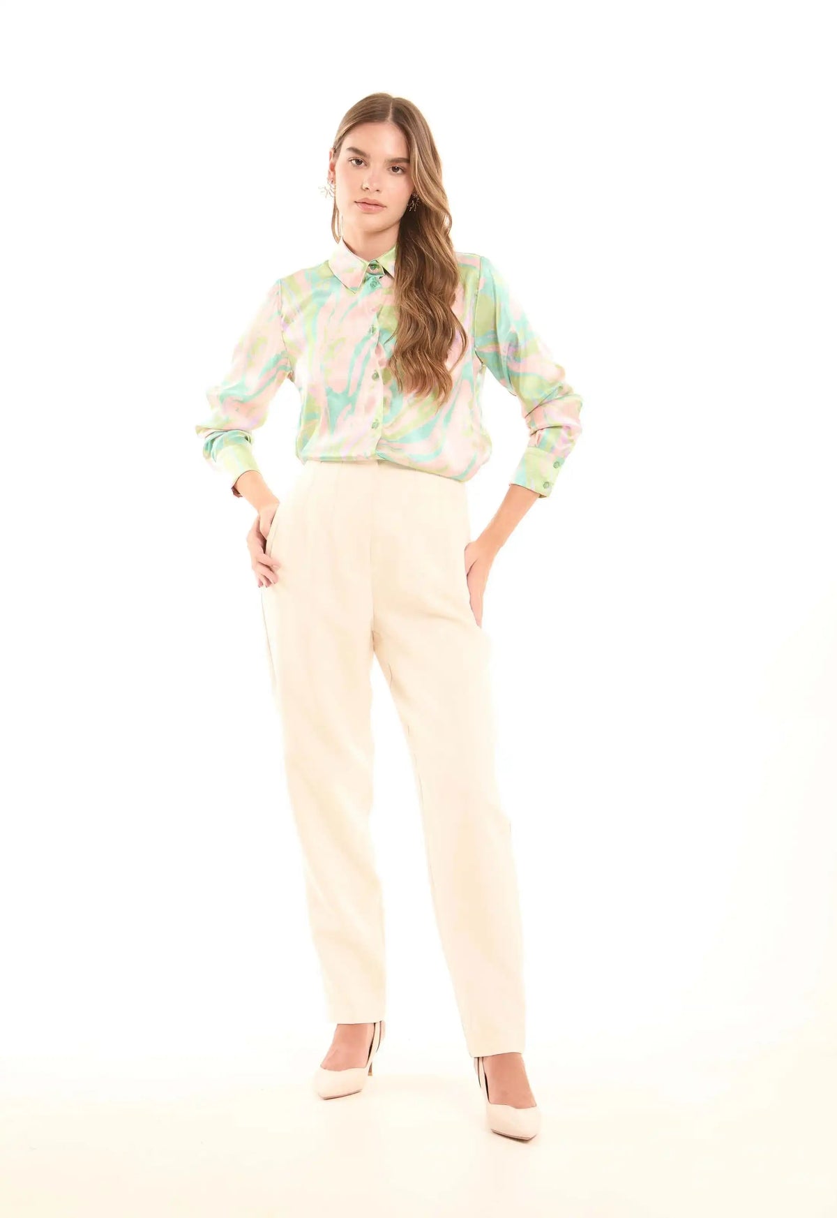 Vibrant Marble Print Satin Shirt