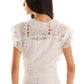 Perforated Embroidered Lace-Up Summer Top