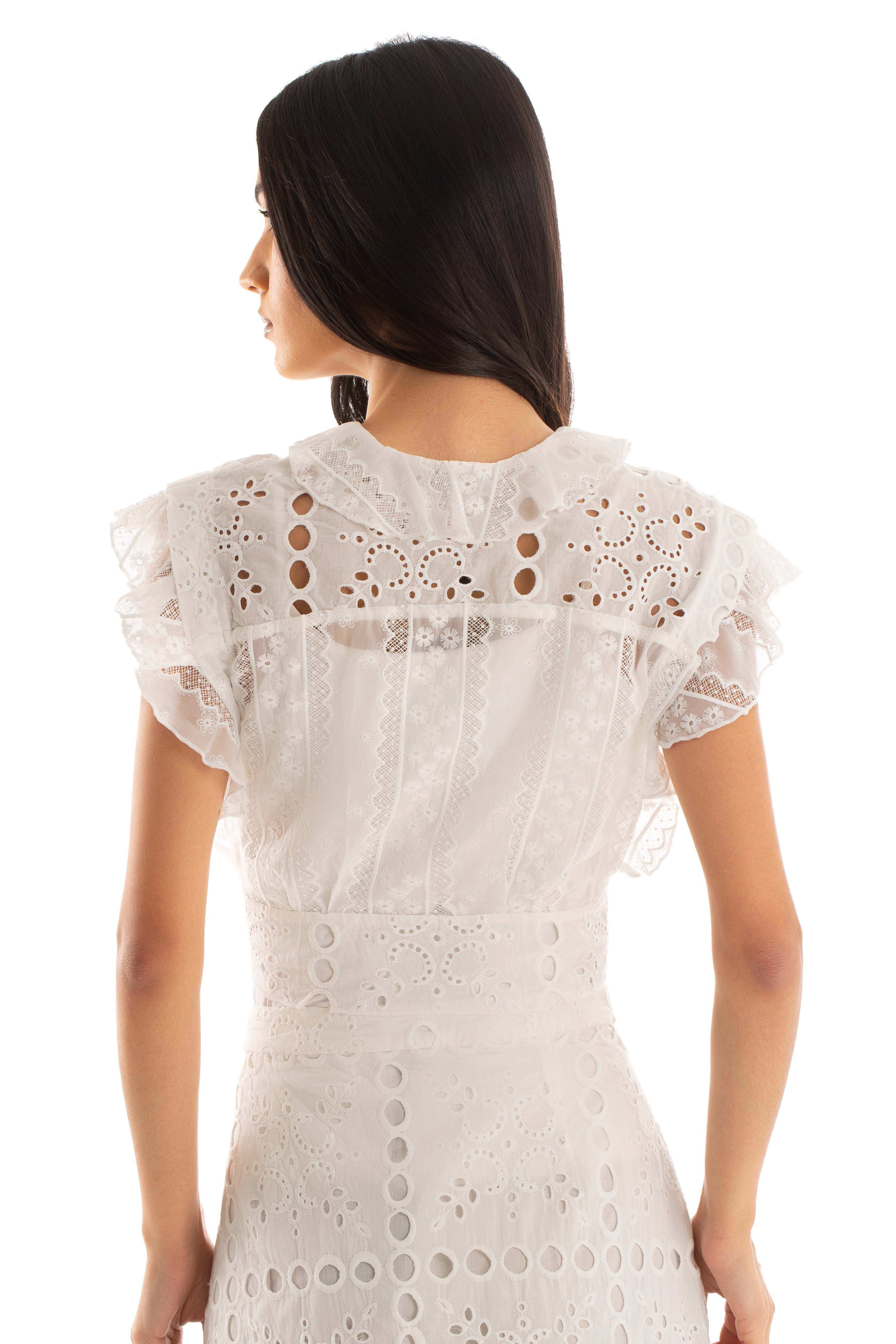 Perforated Embroidered Lace-Up Summer Top