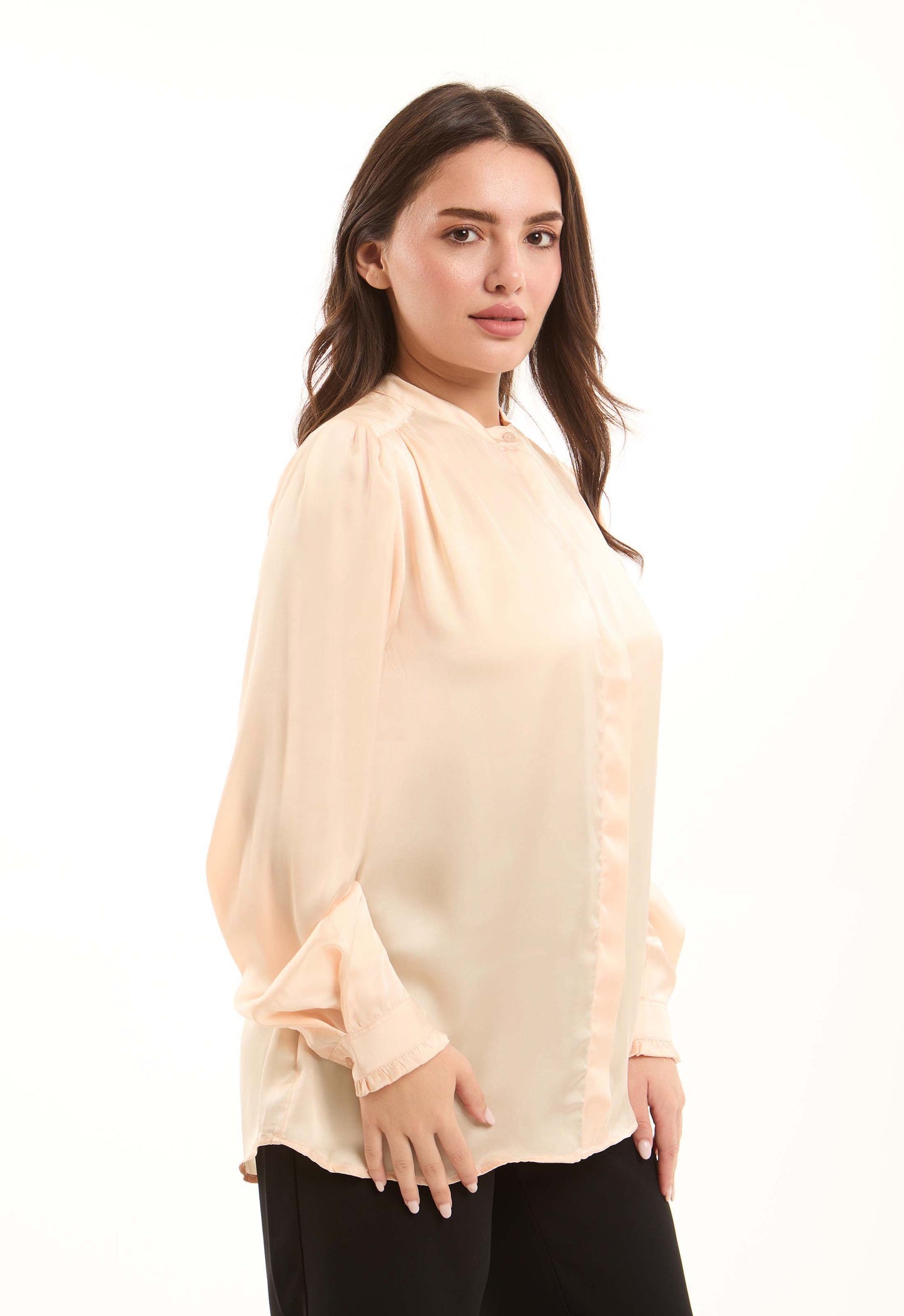 Minimalist Long-Sleeve Blouse with Front Pleats