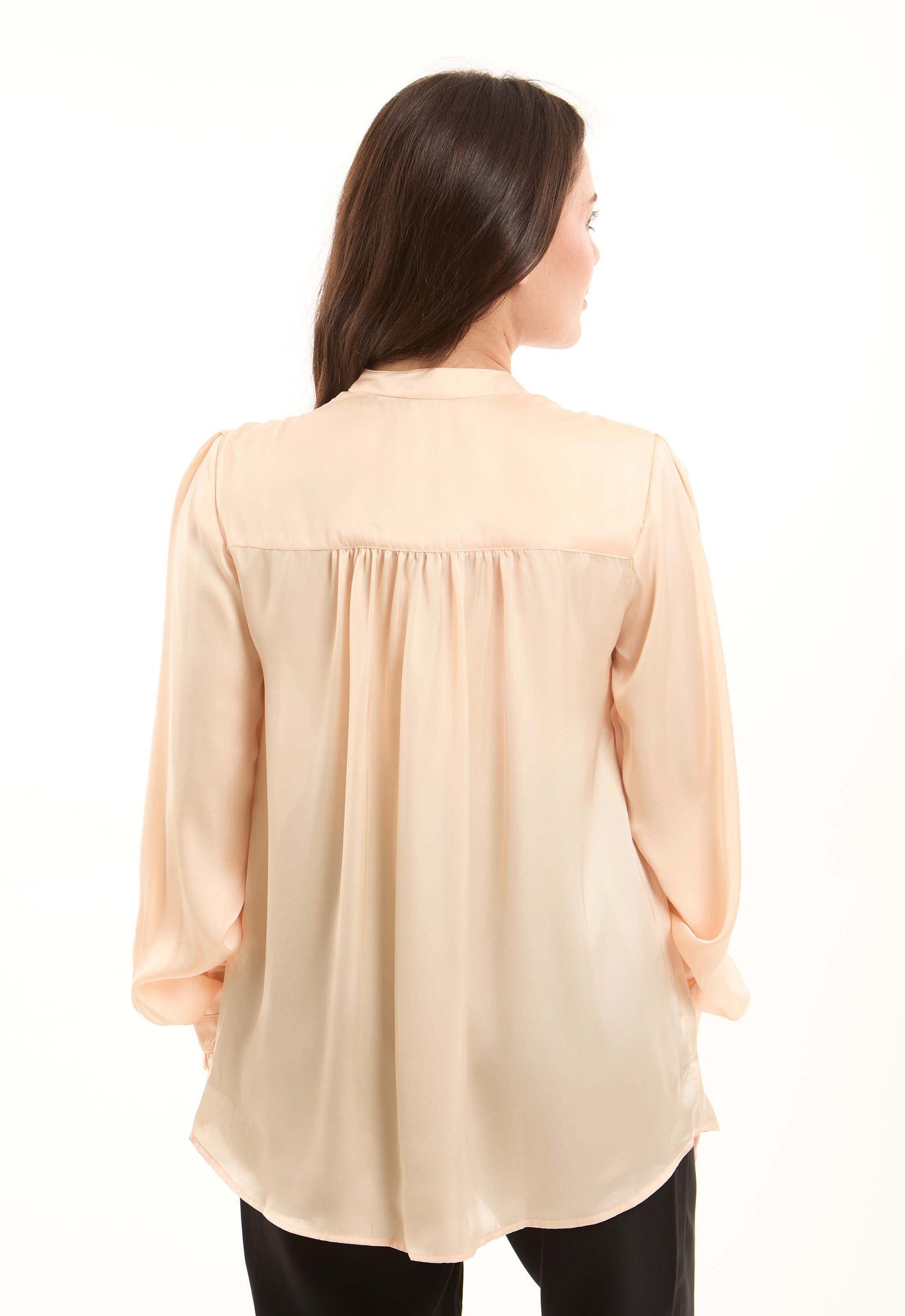 Minimalist Long-Sleeve Blouse with Front Pleats