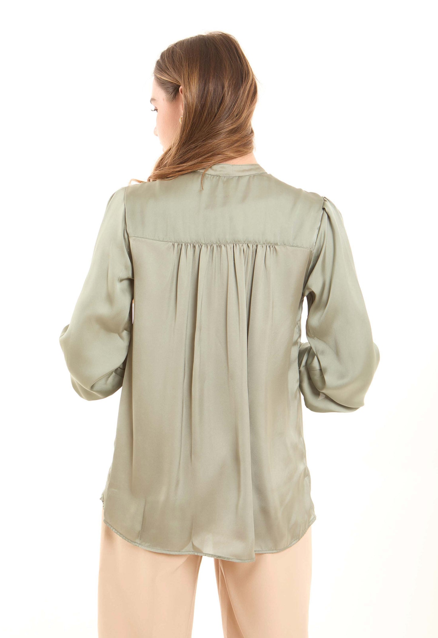 Minimalist Long-Sleeve Blouse with Front Pleats