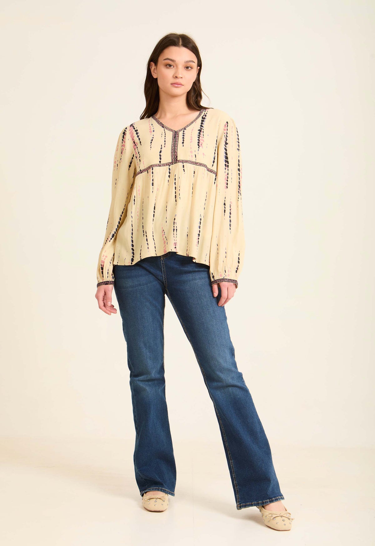 Boho Stripe V-Neck Blouse