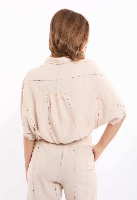 Cotton-Blend Embroidered Crop Shirt