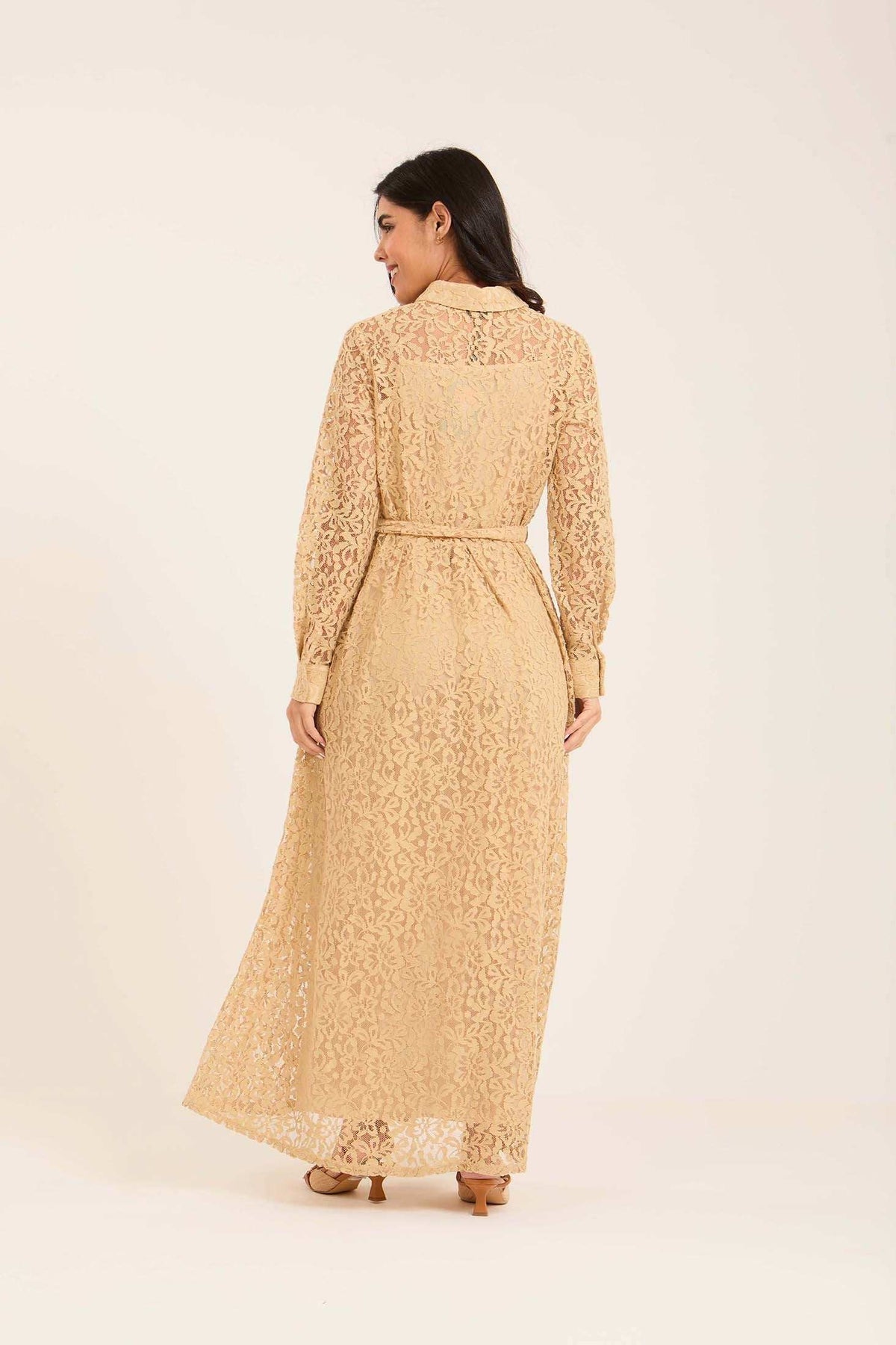 Sheer Floral Lace Buttoned Down Maxi Dress