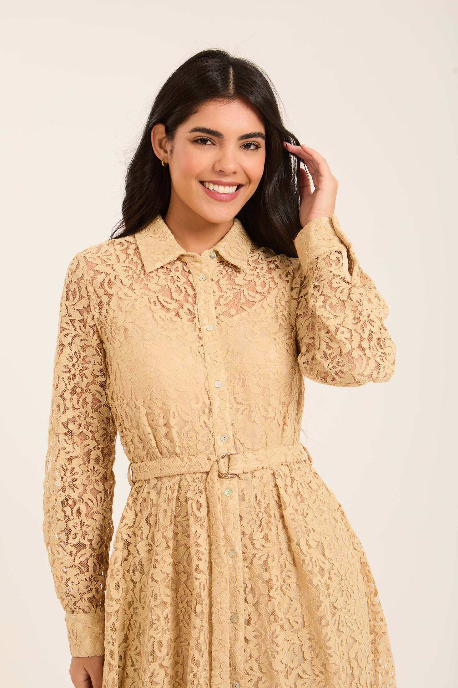 Sheer Floral Lace Buttoned Down Maxi Dress