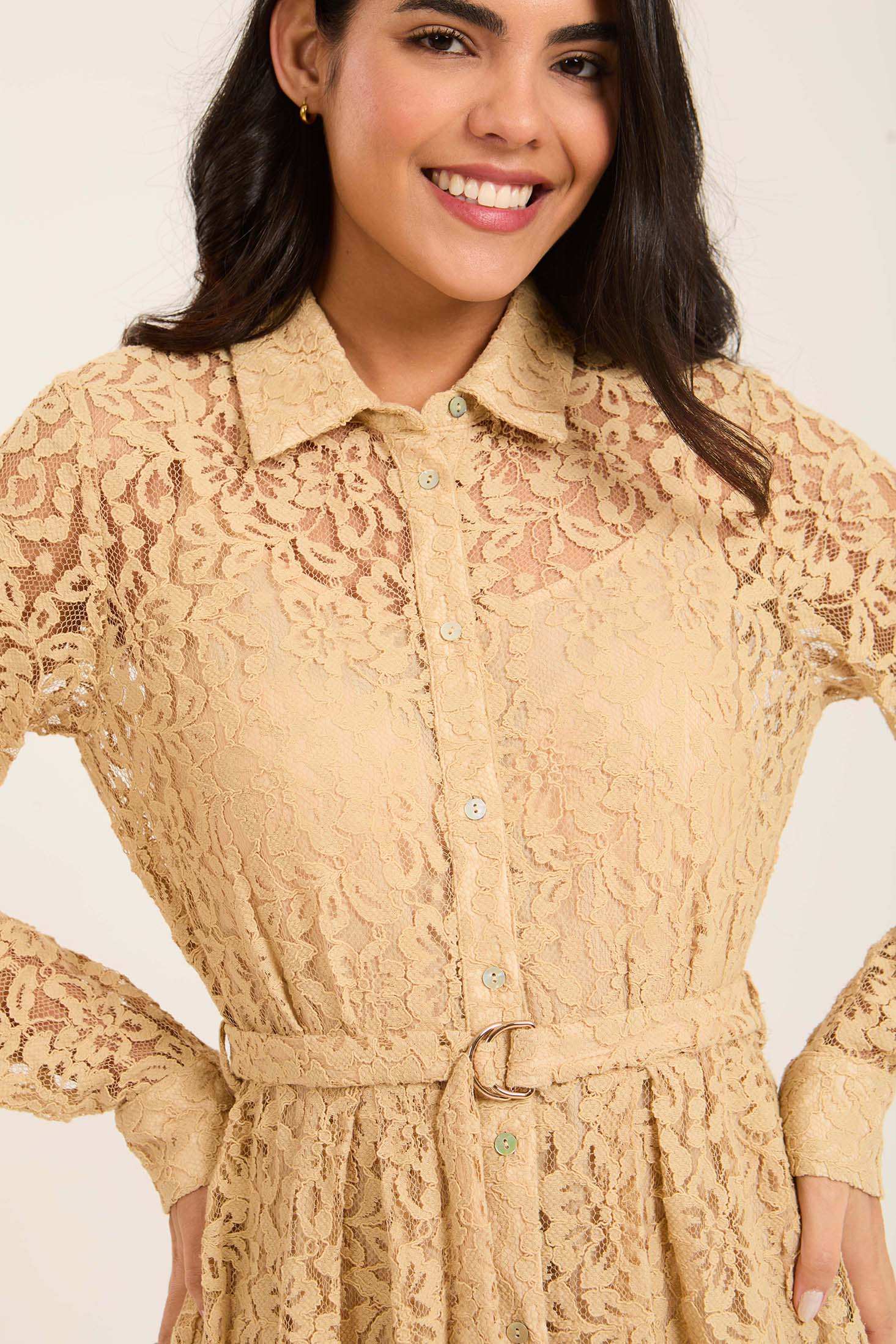 Sheer Floral Lace Buttoned Down Maxi Dress