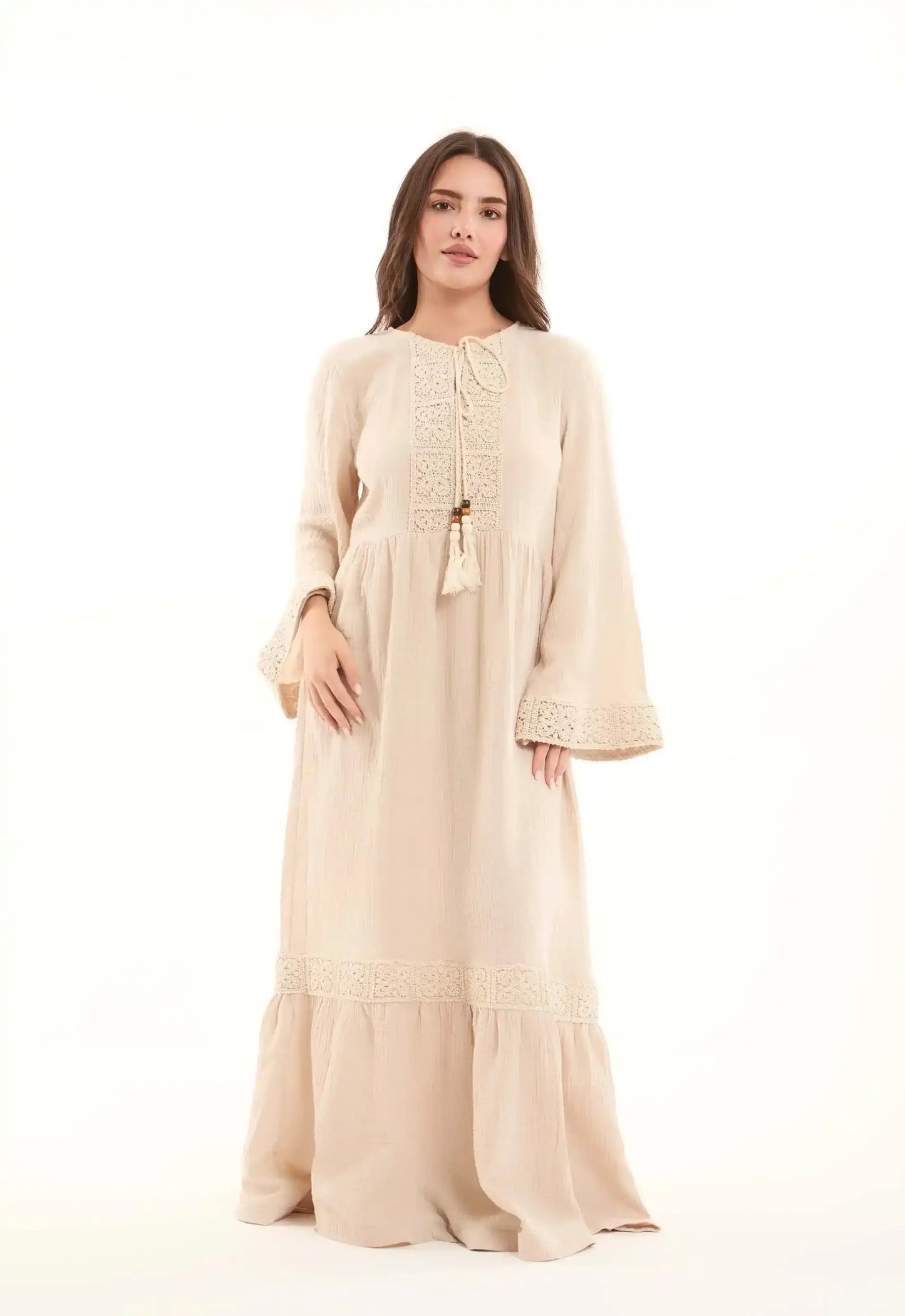 Crochet Chest & Sleeves Textured Maxi Dress