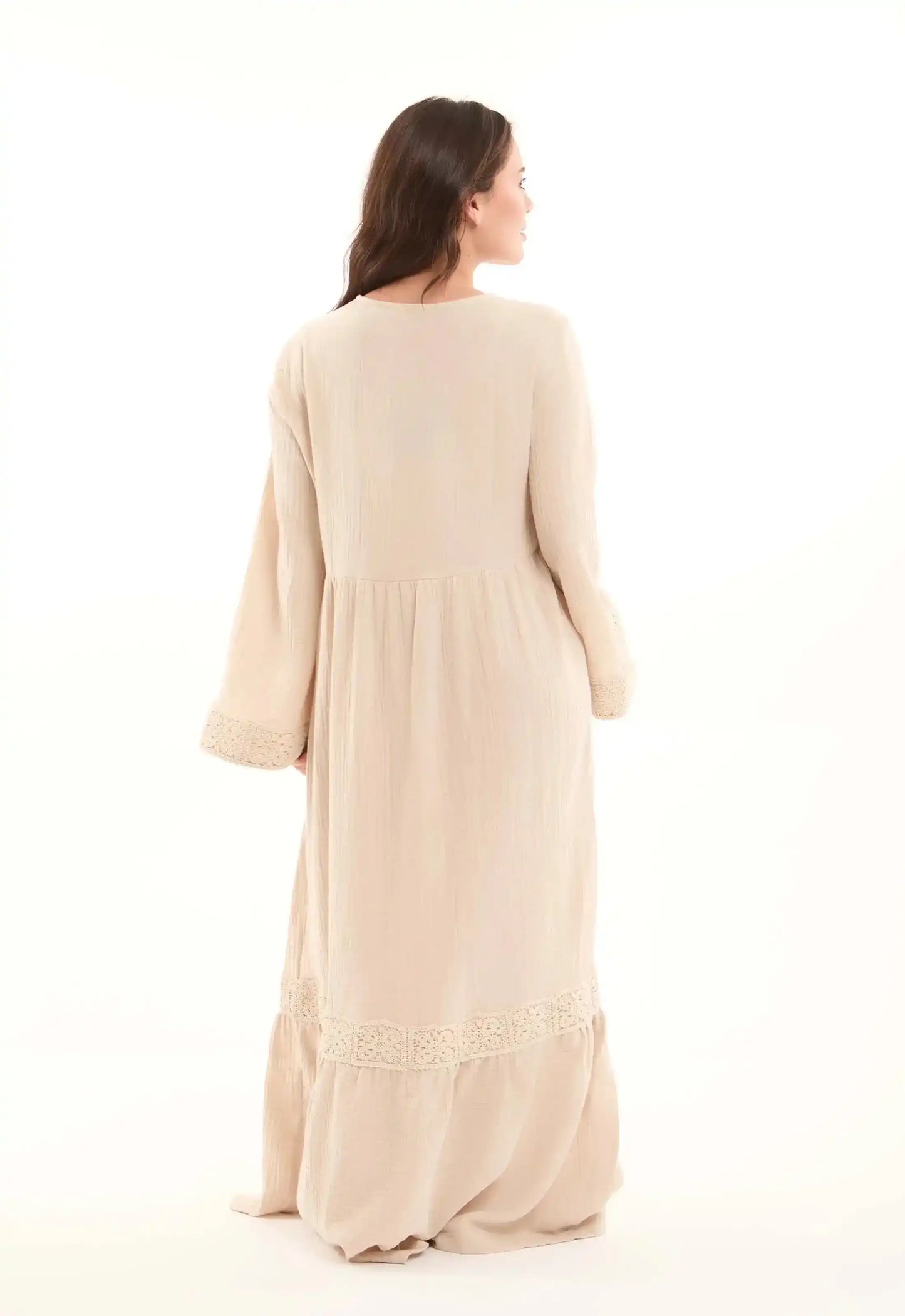 Crochet Chest & Sleeves Textured Maxi Dress