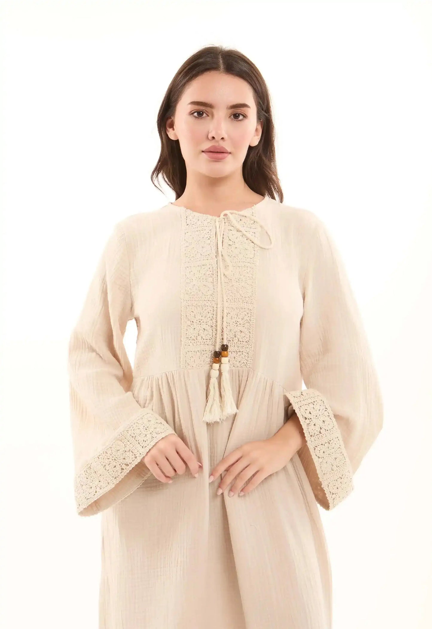 Crochet Chest & Sleeves Textured Maxi Dress