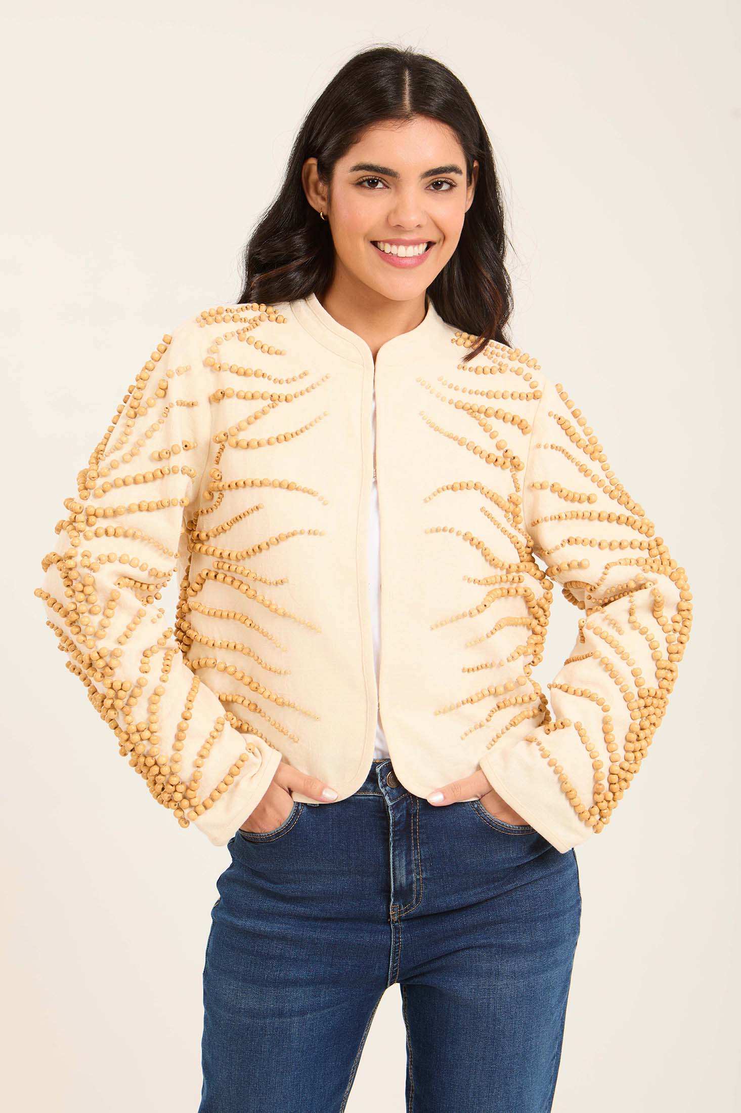 Textured Beaded Jacket with 3D Detailing