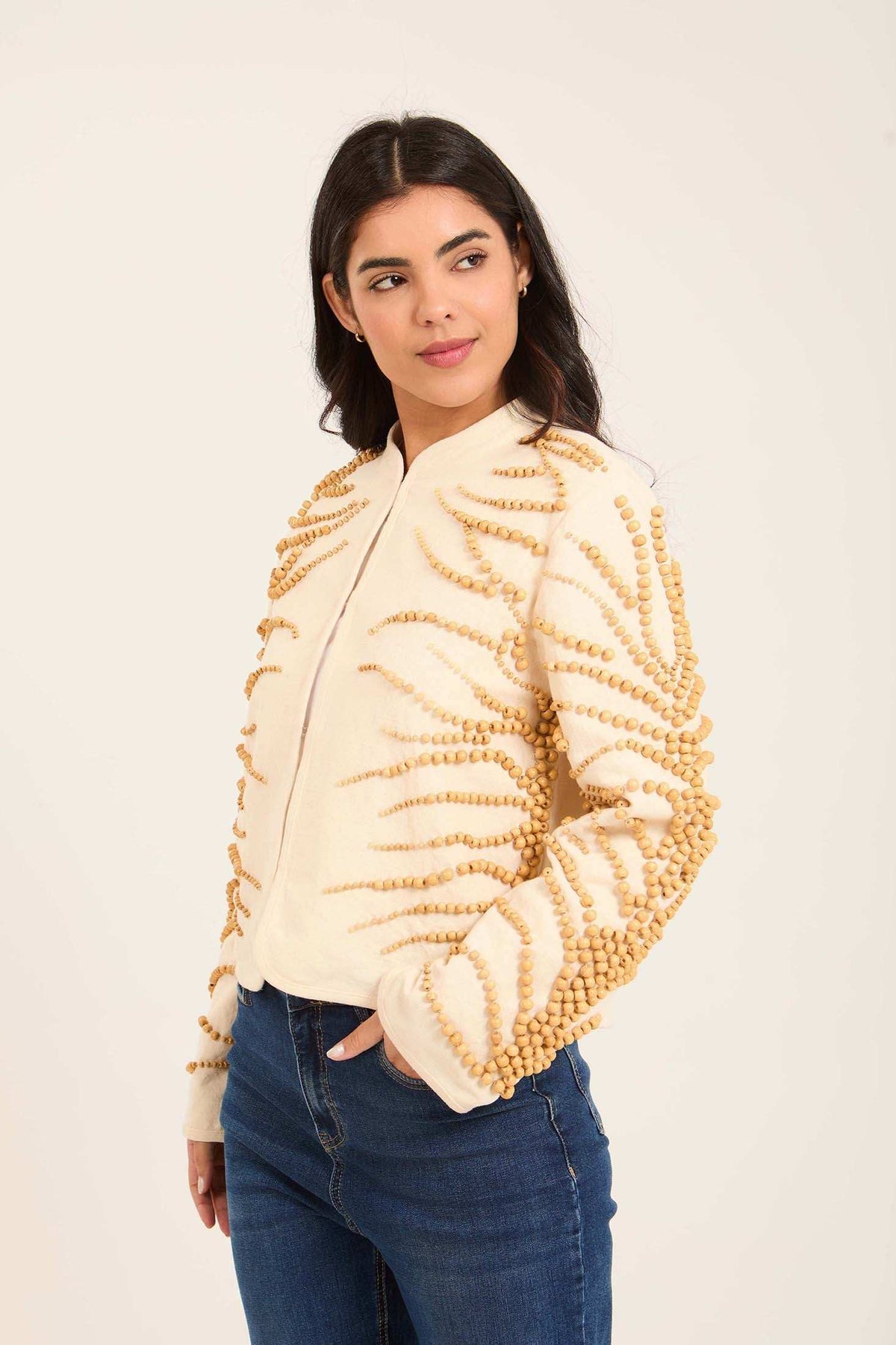 Textured Beaded Jacket with 3D Detailing