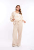 Textured Wide-Leg Pants with Tassel Tie