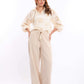 Textured Wide-Leg Pants with Tassel Tie