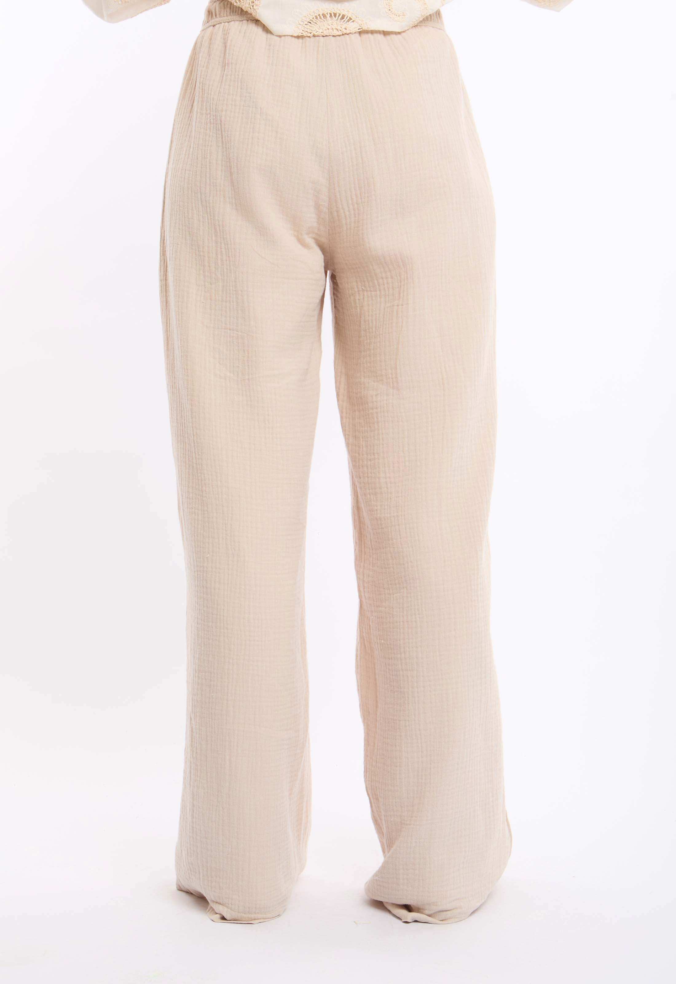 Textured Wide-Leg Pants with Tassel Tie