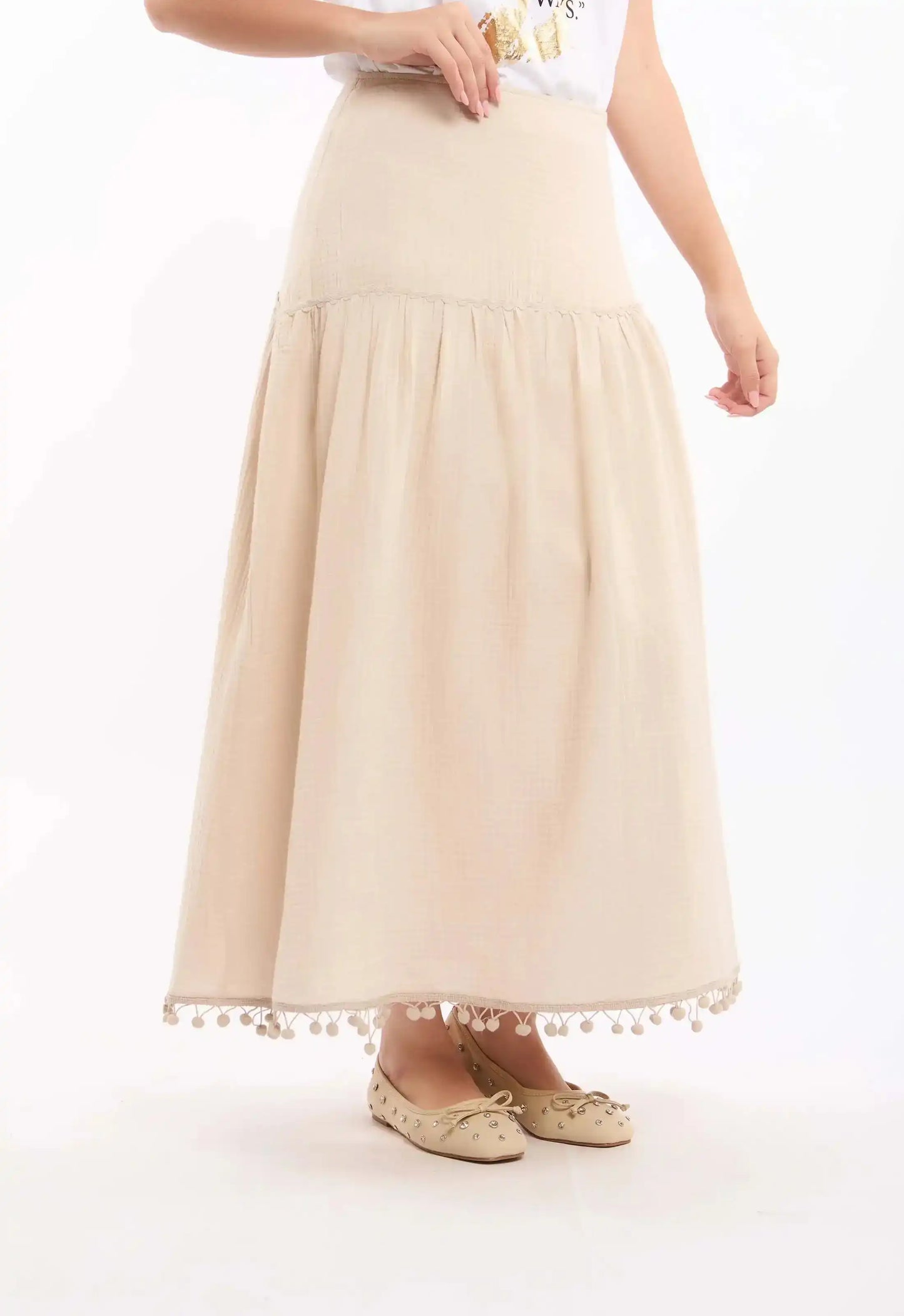 Textured Casual Skirt with Boom Boom Trim