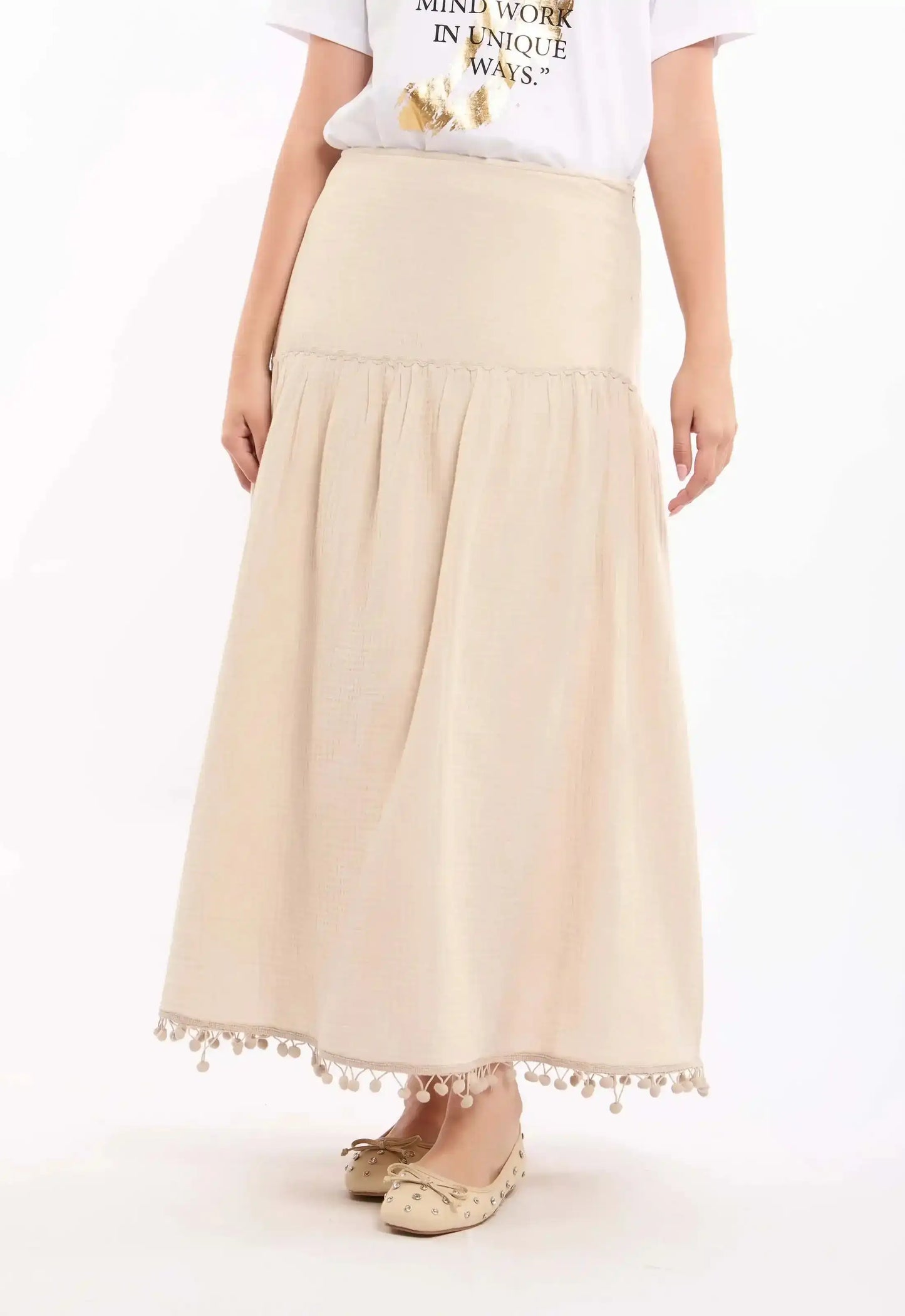 Textured Casual Skirt with Boom Boom Trim