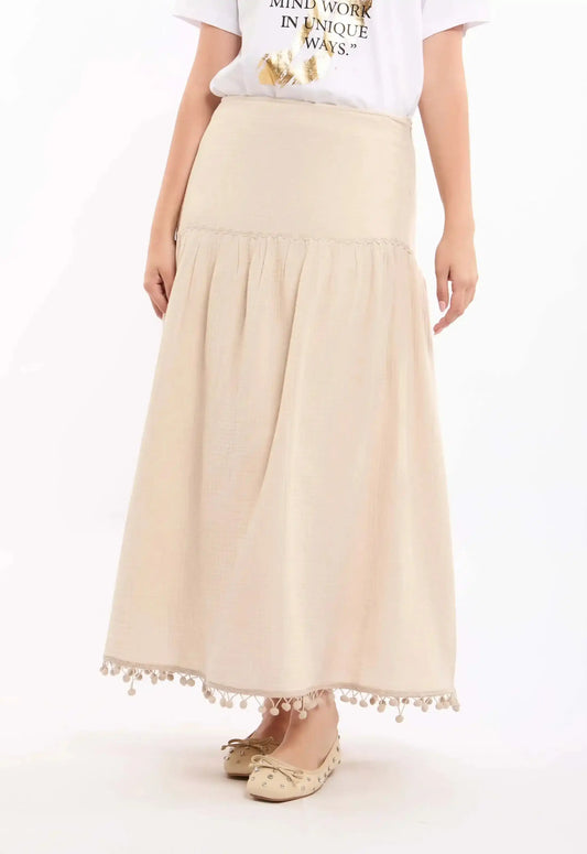 Textured Casual Skirt with Boom Boom Trim