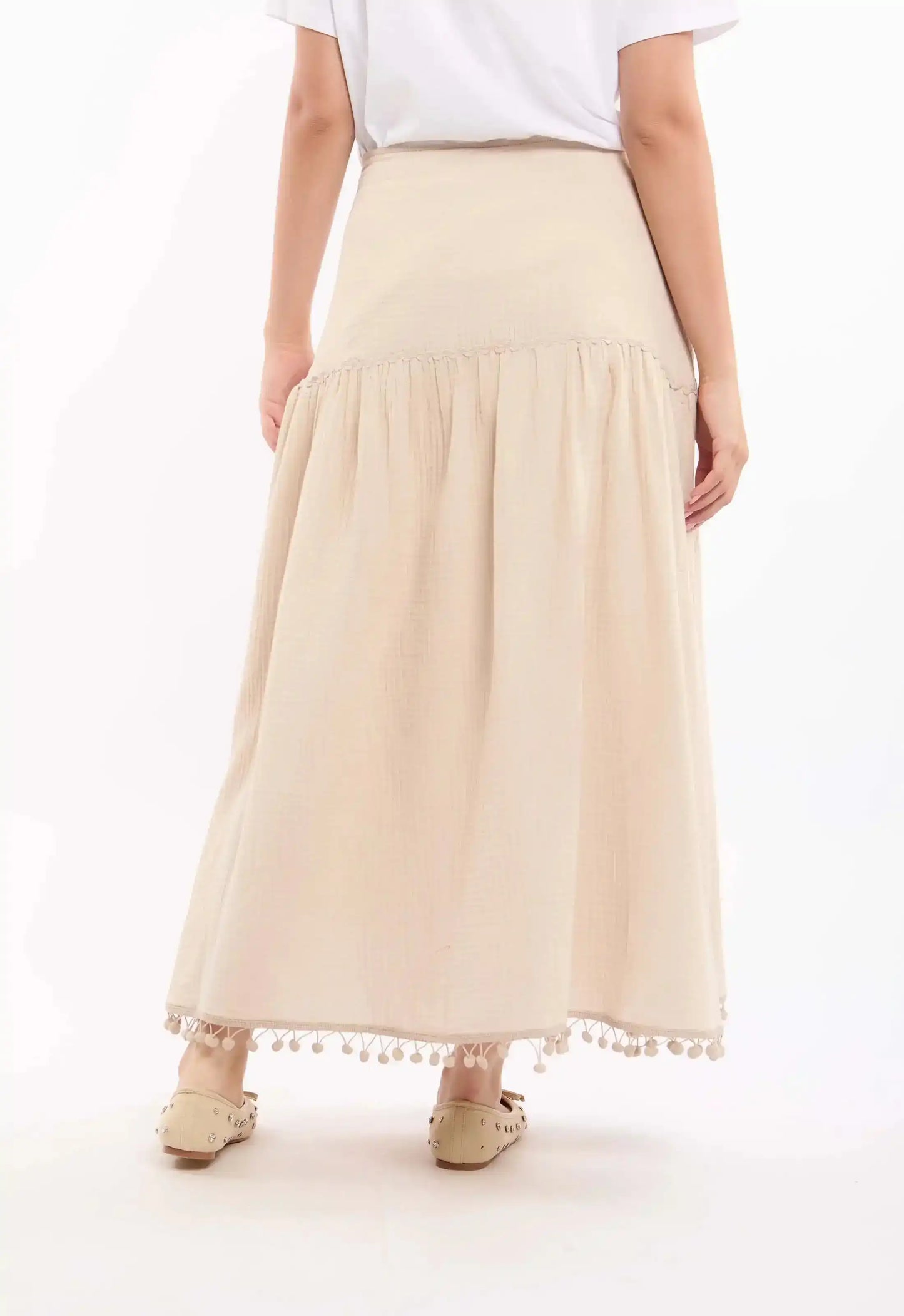 Textured Casual Skirt with Boom Boom Trim