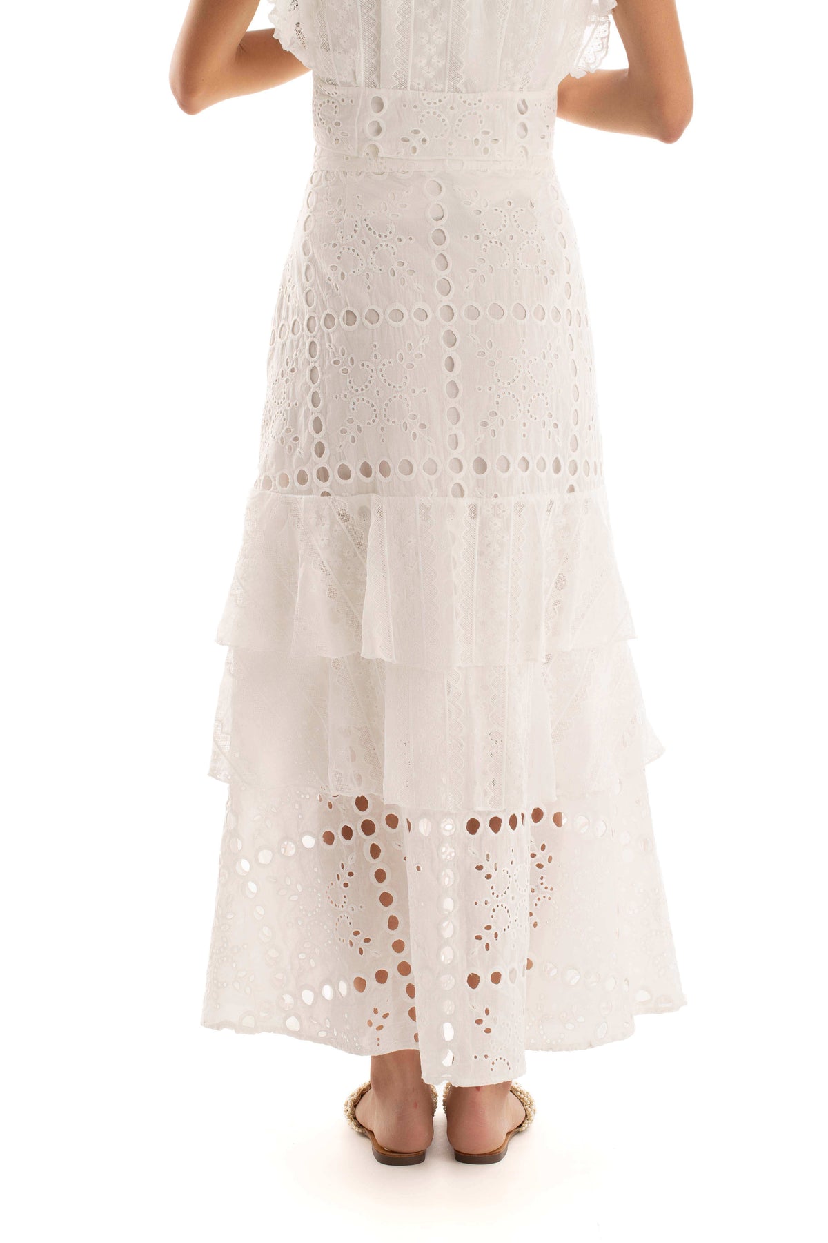 Perforated Embroidered Buttoned Summer Skirt