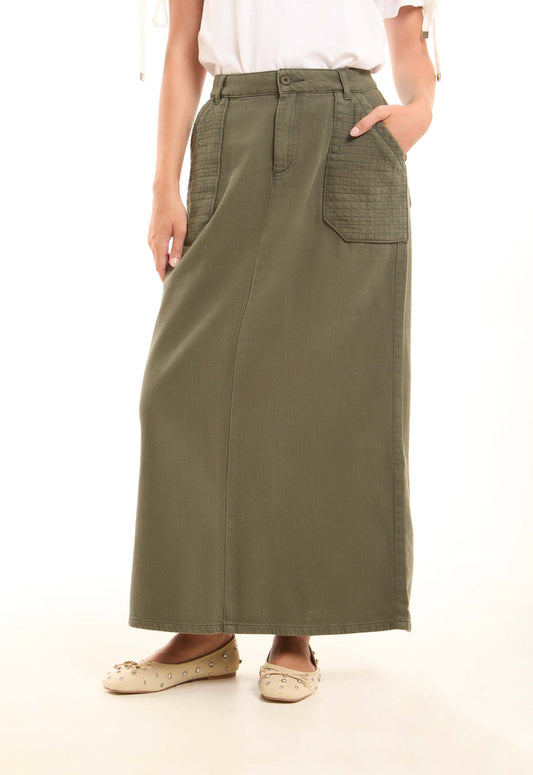 Stitched Squares Pockets Cotton Skirt