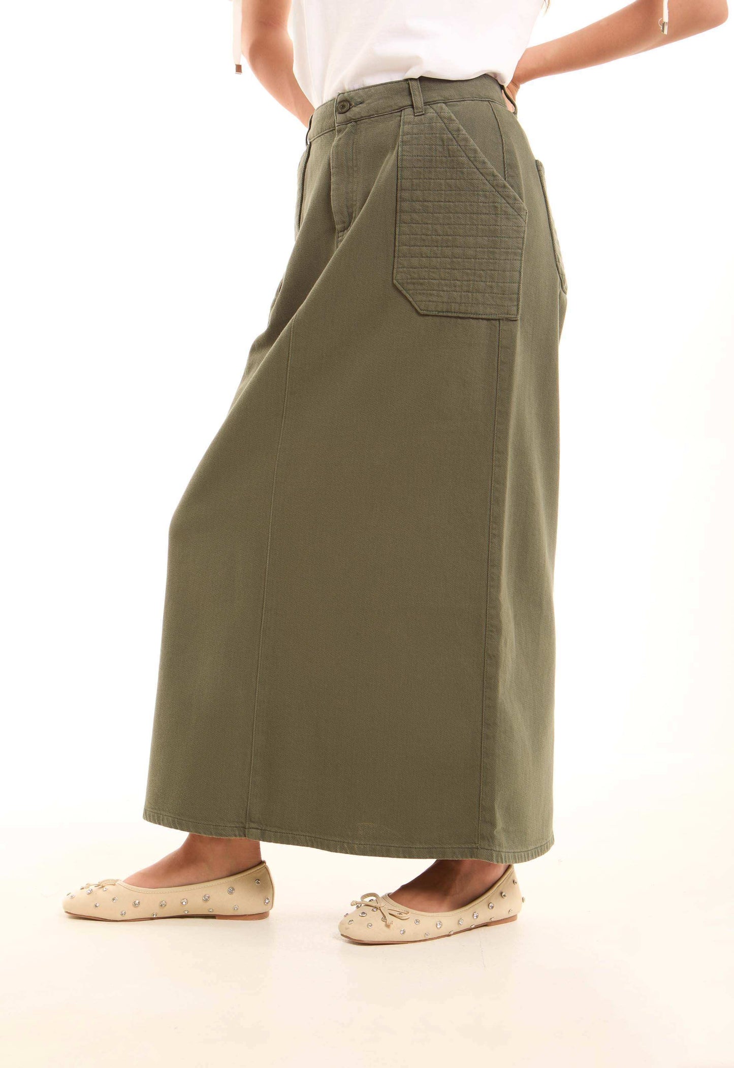 Stitched Squares Pockets Cotton Skirt