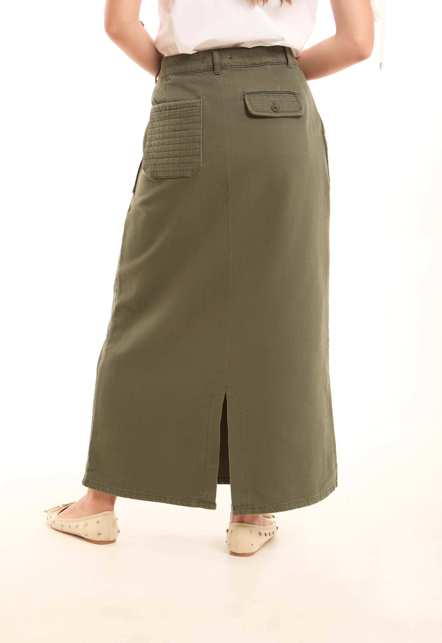 Stitched Squares Pockets Cotton Skirt
