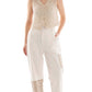 Straight Cotton Pants with Crochet Insets