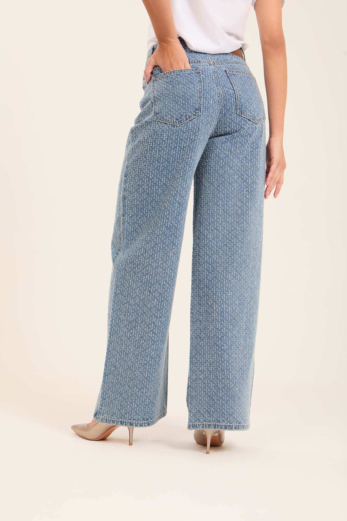 Allover Micro-Print Wide-Leg Jeans
