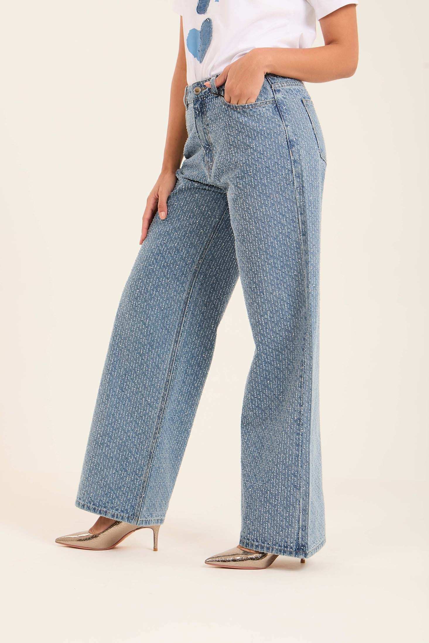 Allover Micro-Print Wide-Leg Jeans