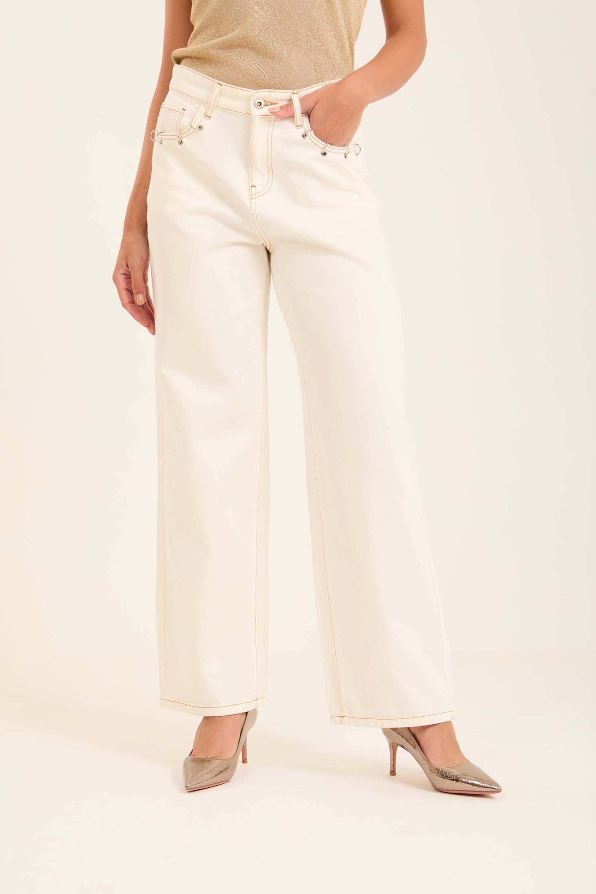 Embellished Cotton Jeans with Tapered Fit