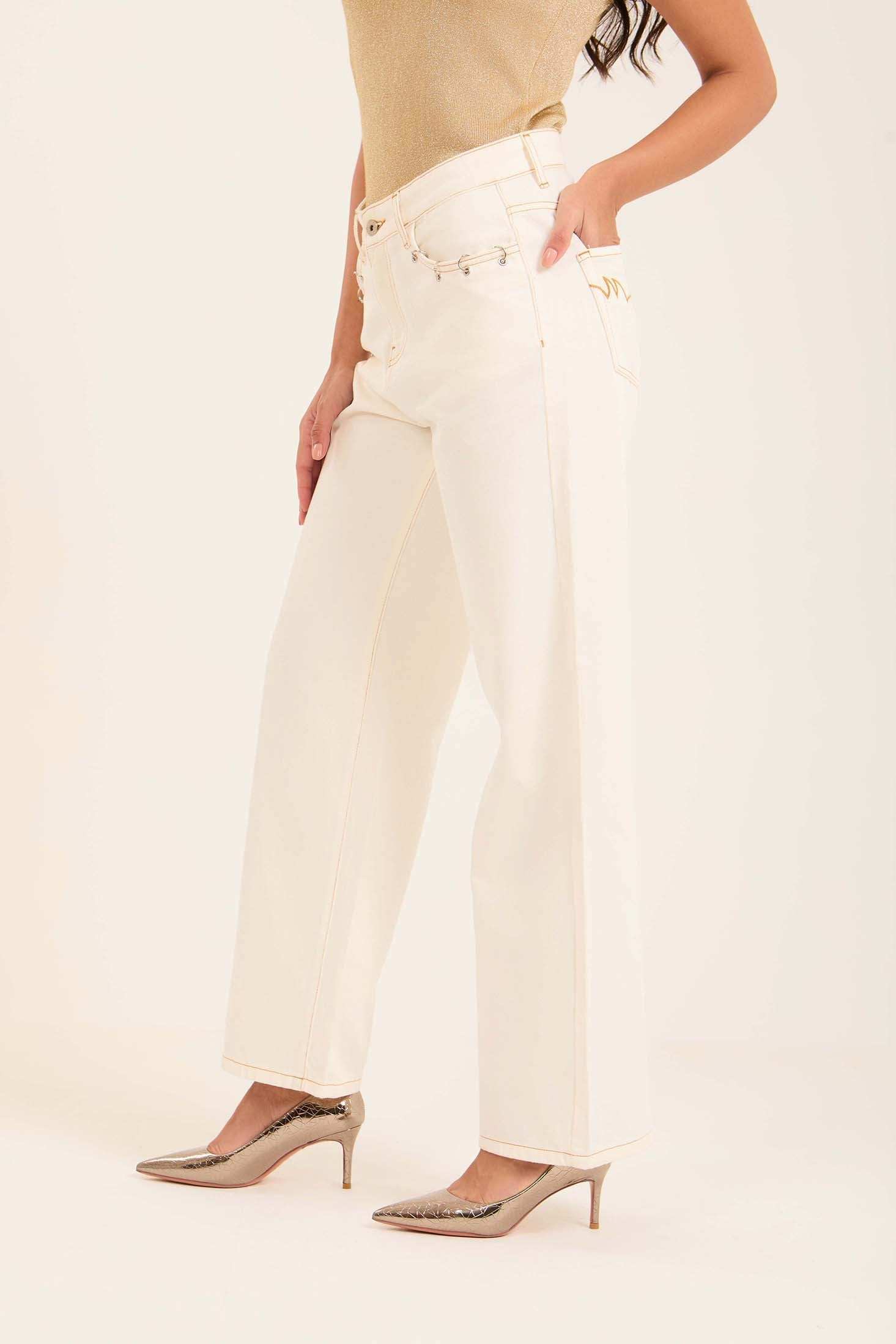 Embellished Cotton Jeans with Tapered Fit