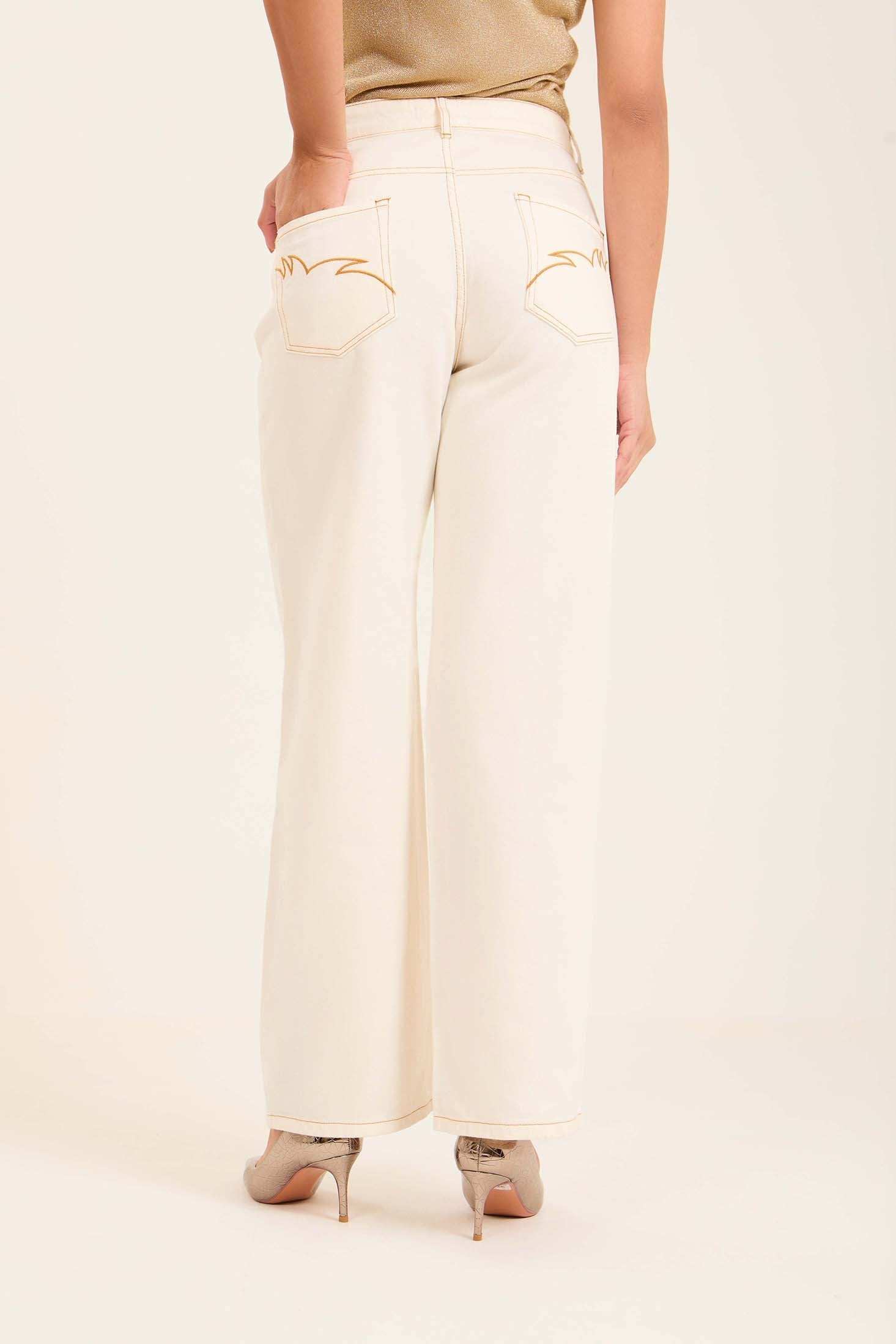 Embellished Cotton Jeans with Tapered Fit