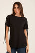 Cotton Tee with Lace-Up Eyelet Details Sleeves