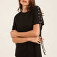 Cotton Tee with Lace-Up Eyelet Details Sleeves