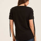 Cotton Tee with Lace-Up Eyelet Details Sleeves