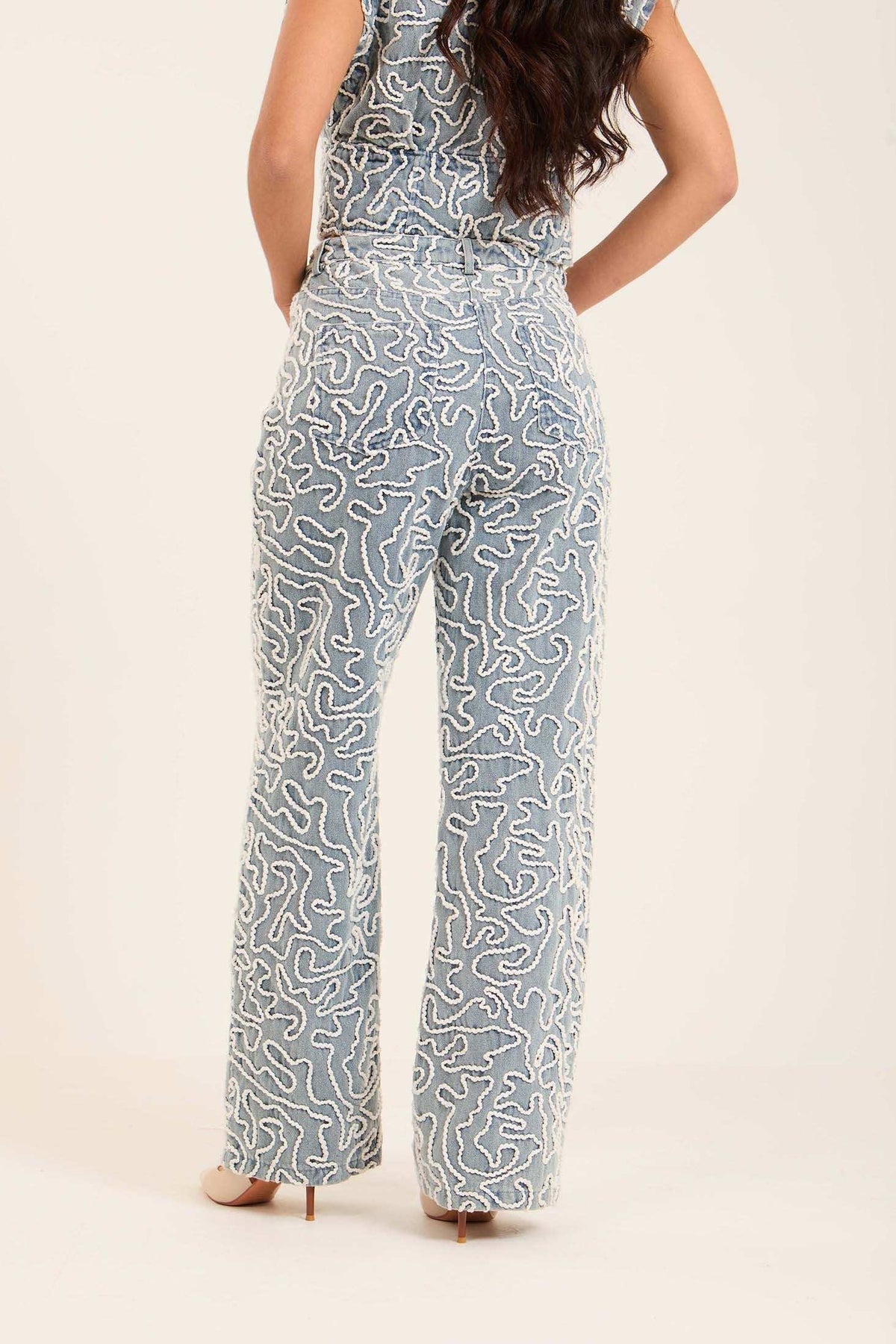 Patterned Denim Pants Detailed in Textured Stitch